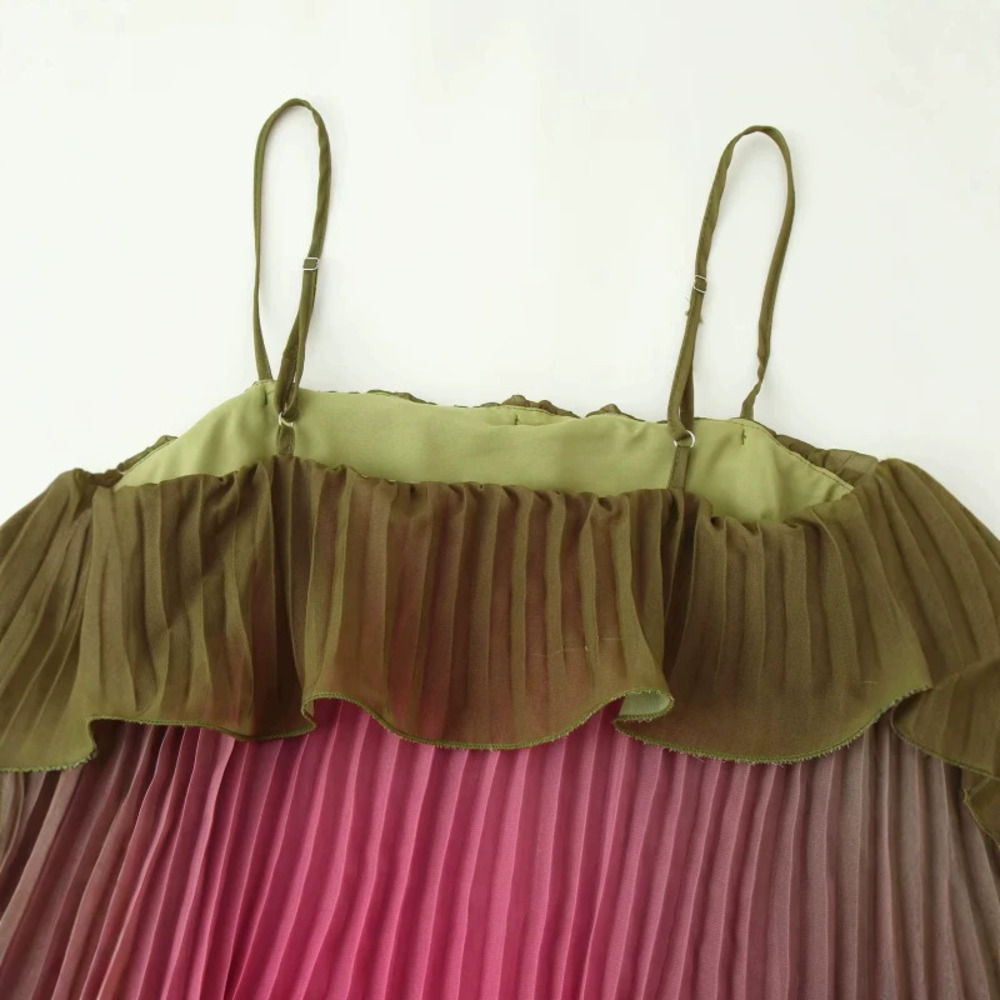 ZARA Trendy Gradient Pleated Layered Spaghetti Strap Dress